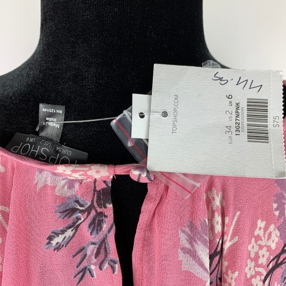 ⚡️[TOPSHOP] Pink Floral Ruffle Blouse | Size 2 - Picture 7 of 9